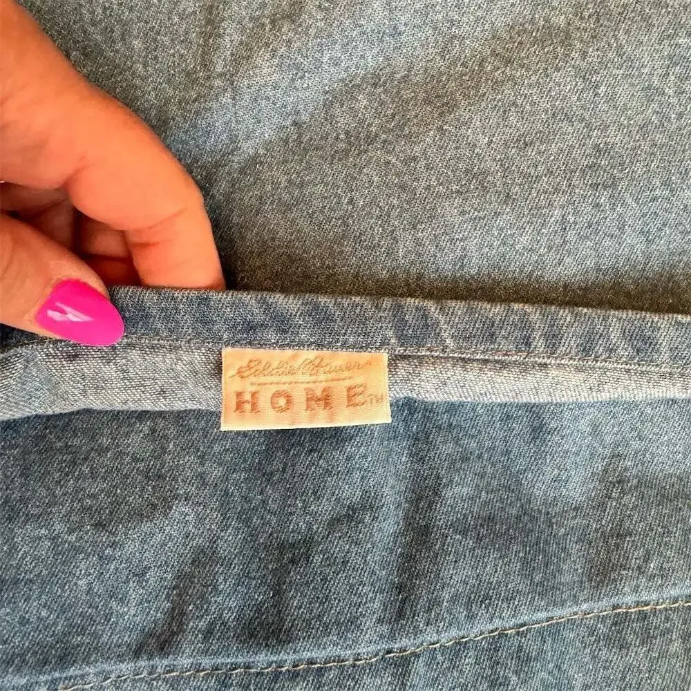 Eddie Bauer Home Pillow Sham Set of 2 Standard Denim Blue Solid Chambray Vintage